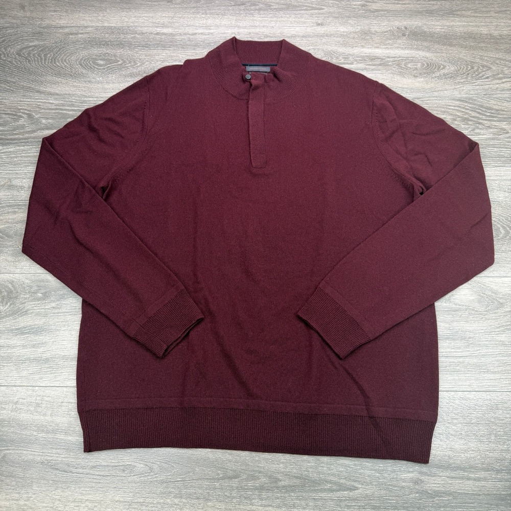 Monte Rosso Sweater Mens XL Burgundy Italian Cashmere Button Loop 1/4 Zip Mock